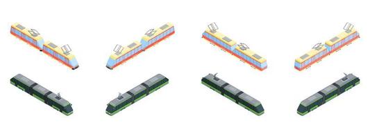 selection of different trams in isometric style vector