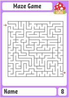 Square maze. Game for kids. Puzzle for children. Labyrinth conundrum. Color vector illustration. Find the right path. The development of logical and spatial thinking.