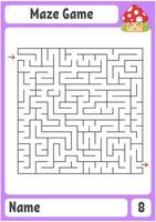 Square maze. Game for kids. Puzzle for children. Labyrinth conundrum. Color vector illustration. Find the right path. The development of logical and spatial thinking.