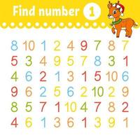 Find number. Education developing worksheet. Activity page with pictures. Game for children. Color isolated vector illustration. Funny character. Cartoon style.
