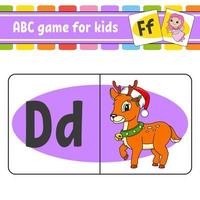 tarjetas flash abc. alfabeto para niños. aprender letras. hoja de trabajo de educación. página de actividades para estudiar inglés. juego de colores para niños. ilustración vectorial aislada. estilo de dibujos animados. vector