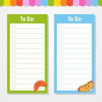 To do list for kids. Empty template. The rectangular shape. Isolated color vector illustration. Funny character. Cartoon style. For the diary, notebook, bookmark.