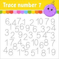 Trace number . Handwriting practice. Learning numbers for kids. Education developing worksheet. Activity page. Game for toddlers and preschoolers. Isolated vector illustration in cute cartoon style.