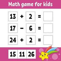 Math game for kids. Education developing worksheet. Activity page with pictures. Game for children. Color isolated vector illustration. Funny character. Cartoon style.