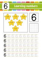 Trace and write. Handwriting practice. Learning numbers for kids. Education developing worksheet. Activity page. Game for toddlers and preschoolers. Isolated vector illustration in cute cartoon style.