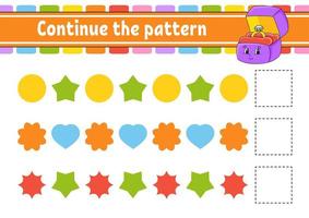 Continue the pattern. Education developing worksheet. Game for kids. Activity page. Puzzle for children. Riddle for preschool. Flat isolated vector illustration. Cute cartoon style.