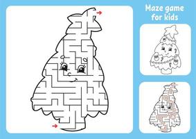 Abstract maze. Game for kids. Puzzle for children. Labyrinth conundrum. Christmas theme. Find the right path. Education worksheet. With answer. vector