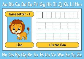 Trace letters. Writing practice. Tracing worksheet for kids. Learn alphabet. Cute character. Vector illustration. Cartoon style.