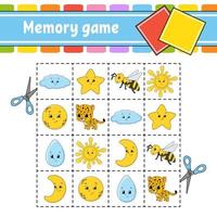 Memory game for kids. Education developing worksheet. Activity page with pictures. Puzzle game for children. Logical thinking training. Isolated vector illustration. Funny character. Cartoon style.