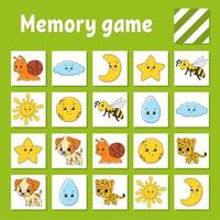 juego de memoria para niños. hoja de trabajo de desarrollo educativo. página de actividades con imágenes. juego de rompecabezas para niños. entrenamiento del pensamiento lógico. ilustración vectorial aislada. personaje divertido. estilo de dibujos animados. vector