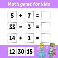 Math game for kids. Education developing worksheet. Activity page with pictures. Game for children. Color isolated vector illustration. Funny character. Cartoon style.