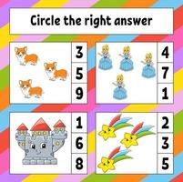 Circle the right answer. Education developing worksheet. Activity page with pictures. Game for children. Color isolated vector illustration. Funny character. Cartoon style.