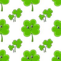 Color seamless pattern. Clover shamrock. St. Patrick's Day. Cartoon style. Hand drawn. Vector illustration isolated on white background.