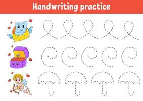 Handwriting pactice. Education developing worksheet. Activity page. Valentine's Day. Color game for children. Isolated vector illustration. Cartoon character.