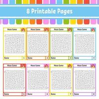 Square maze. Game for kids. Puzzle for children. Labyrinth conundrum. Color vector illustration. Find the right path. The development of logical and spatial thinking.
