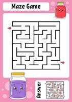 Square maze. Game for kids. Funny labyrinth. Education developing worksheet. Activity page. Puzzle for children. Cartoon style. Riddle for preschool. Logical conundrum. Color vector illustration.