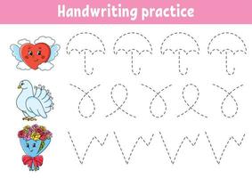 Handwriting pactice. Education developing worksheet. Activity page. Valentine's Day. Color game for children. Isolated vector illustration. Cartoon character.