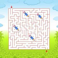 Square maze. Game for kids. Puzzle for children. Labyrinth conundrum. Color vector illustration. Find the right path. Isolated vector illustration. Cartoon character.