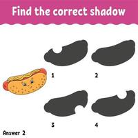 Find the correct shadow. Education developing worksheet. Matching game for kids. Activity page. Puzzle for children. Cartoon character. Isolated vector illustration.