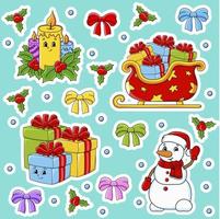 Set of stickers with cute cartoon characters. Christmas theme. Hand drawn. Colorful pack. Vector illustration. Patch badges collection. Label design elements. For daily planner, diary, organizer.