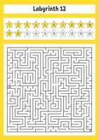 Square maze. Game for kids. Puzzle for children. Labyrinth conundrum. Color vector illustration. Find the right path. The development of logical and spatial thinking.