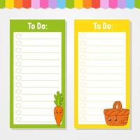 To do list for kids. Empty template. The rectangular shape. Isolated color vector illustration. Funny character. Cartoon style. For the diary, notebook, bookmark.