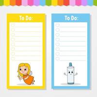 To do list for kids. Empty template. The rectangular shape. Isolated color vector illustration. Funny character. Cartoon style. For the diary, notebook, bookmark.