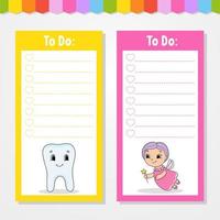 To do list for kids. Empty template. The rectangular shape. Isolated color vector illustration. Funny character. Cartoon style. For the diary, notebook, bookmark.