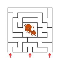 Funny square maze. Game for kids. Puzzle for children. Cartoon character. Labyrinth conundrum. Color vector illustration. Find the right path. The development of logical and spatial thinking.