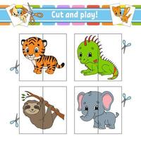 Cut and play. Flash cards. Color puzzle. Education developing worksheet. Activity page. Game for children. Funny character. Isolated vector illustration. Cartoon style.