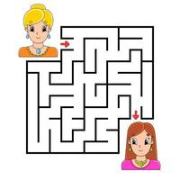 Square maze. Game for kids. Puzzle for children. Labyrinth conundrum. Color vector illustration. Isolated vector illustration. Cartoon character.