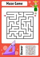 Square maze. Game for kids. Funny labyrinth. Education developing worksheet. Activity page. Puzzle for children. Cartoon style. Back to school. Logical conundrum. Color vector illustration.