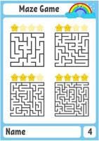 Square maze. Game for kids. Puzzle for children. Labyrinth conundrum. Color vector illustration. Find the right path. The development of logical and spatial thinking.