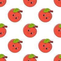 Happy apple. Colored seamless pattern with cute cartoon character. Simple flat vector illustration isolated on white background. Design wallpaper, fabric, wrapping paper, covers, websites.