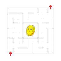 Square maze. Game for kids. Puzzle for children. Cartoon character. Labyrinth conundrum. Color vector illustration. Find the right path. The development of logical and spatial thinking.