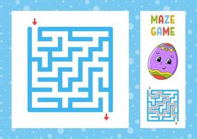 Square maze. Game for kids. Puzzle for children. Happy character. Labyrinth conundrum. Color vector illustration. Find the right path. With answer. Isolated vector illustration. Cartoon style.