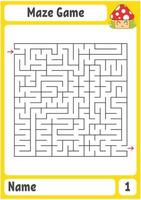 Square maze. Game for kids. Puzzle for children. Labyrinth conundrum. Color vector illustration. Find the right path. The development of logical and spatial thinking.