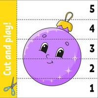 Learning numbers. Cut and play. Education developing worksheet. Game for kids. Activity page. Puzzle for children. Riddle for preschool. Flat isolated vector illustration. Cute cartoon style.