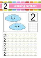 Trace and write. Handwriting practice. Learning numbers for kids. Education developing worksheet. Activity page. Game for toddlers and preschoolers. Isolated vector illustration in cute cartoon style.