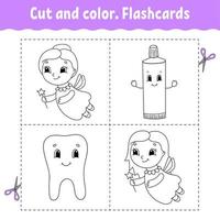 Cut and color. Flashcard Set. Coloring book for kids. Cartoon character. vector