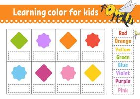 Learning color for kids. Education developing worksheet. Activity page with color pictures. Riddle for children. Isolated vector illustration. Funny character. Cartoon style.