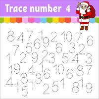 Trace number . Handwriting practice. Learning numbers for kids. Education developing worksheet. Activity page. Game for toddlers and preschoolers. Isolated vector illustration in cute cartoon style.