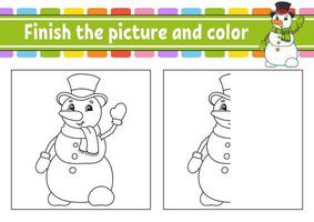 Finish the picture and color. Christmas theme. Cartoon character isolated on white background. For kids education. Activity worksheet. vector