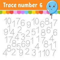 Trace number . Handwriting practice. Learning numbers for kids. Education developing worksheet. Activity page. Game for toddlers and preschoolers. Isolated vector illustration in cute cartoon style.