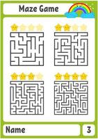 Square maze. Game for kids. Puzzle for children. Labyrinth conundrum. Color vector illustration. Find the right path. The development of logical and spatial thinking.
