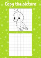 Copy the picture. Coloring book pages for kids. Education developing worksheet. Quail bird. Game for children. Handwriting practice. Funny character. Cartoon vector illustration.