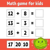 Math game for kids. Education developing worksheet. Activity page with pictures. Game for children. Color isolated vector illustration. Funny character. Cartoon style.
