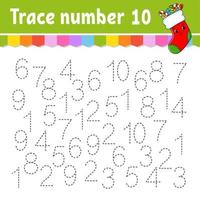 Trace number . Handwriting practice. Learning numbers for kids. Education developing worksheet. Activity page. Game for toddlers and preschoolers. Isolated vector illustration in cute cartoon style.