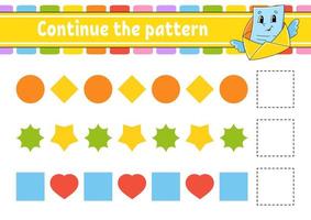 Continue the pattern. Education developing worksheet. Game for kids. Activity page. Puzzle for children. Riddle for preschool. Flat isolated vector illustration. Cute cartoon style.