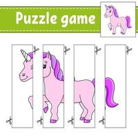 Puzzle game for kids. Cutting practice. Education developing worksheet. Activity page.Cartoon character. vector